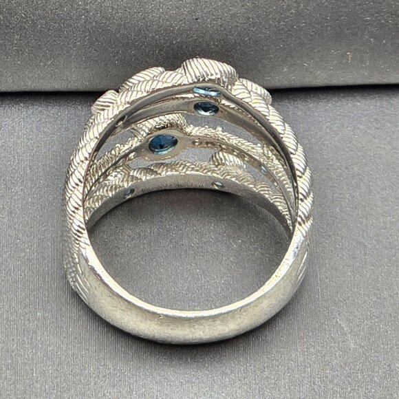 Judith Ripka Sterling Silver & Blue Topaz Multi-Row Cocktail Ring Size 8 - Picture 3 of 16